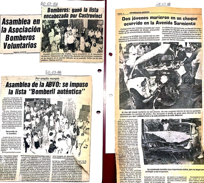 Recortes de diarios contando la historia de Bomberos Voluntarios de Olavarría - Parte 1