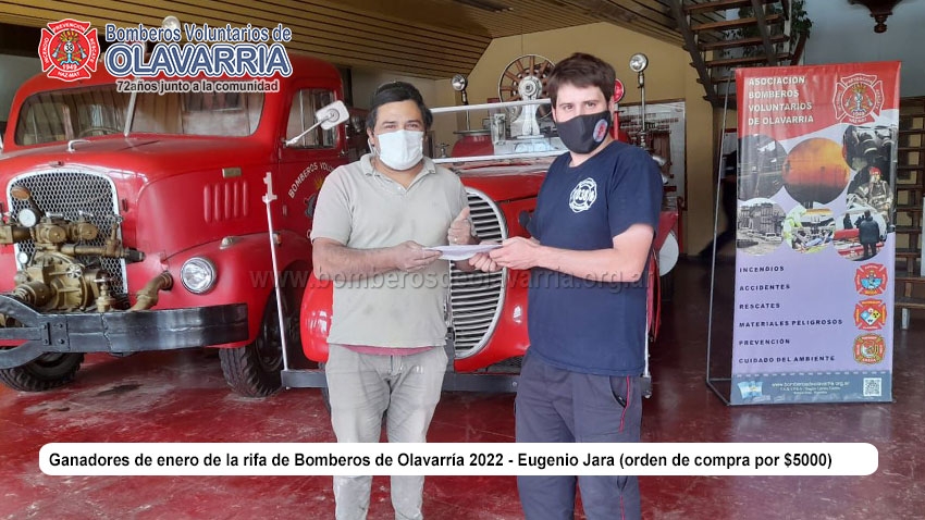 Ganadores del mes de enero de la rifa de Bomberos de Olavarría 2022